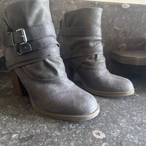 Sugar Gray Ankle Booties with Buckle Detail